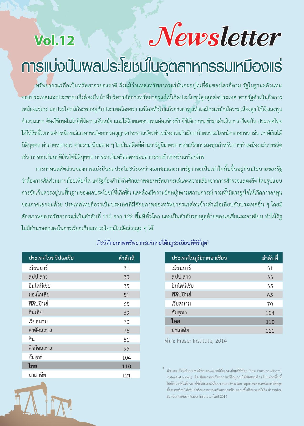 Newsletter vol.12 การแบ่งปันผลประโยชน์ในอุตสาหกรรมเหมืองแร่