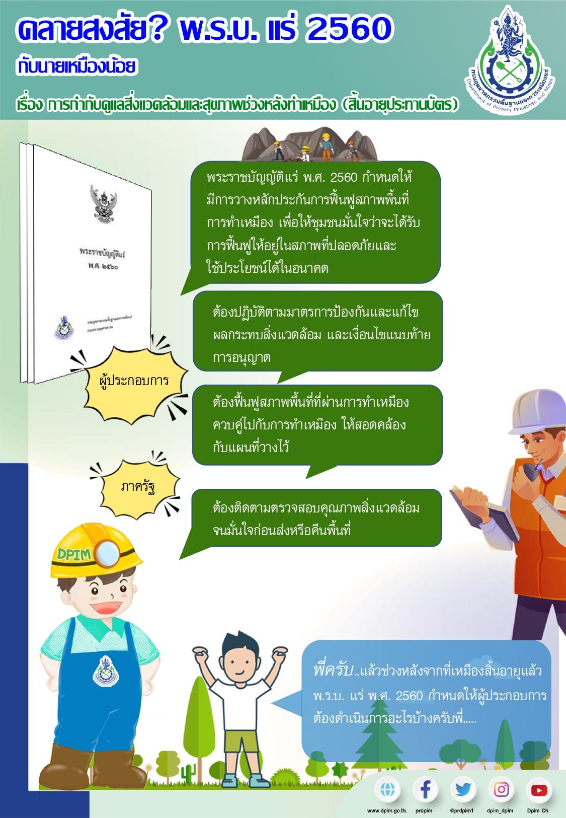 คลายสงสัย พ.ร.บ.แร่ 2560 กับนายเหมืองน้อย เรื่อง การกำกับดูแลสิ่งแวดล้อมและสุขภาพช่วงหลังทำเหมือง (สิ้นอายุประทานบัตร)