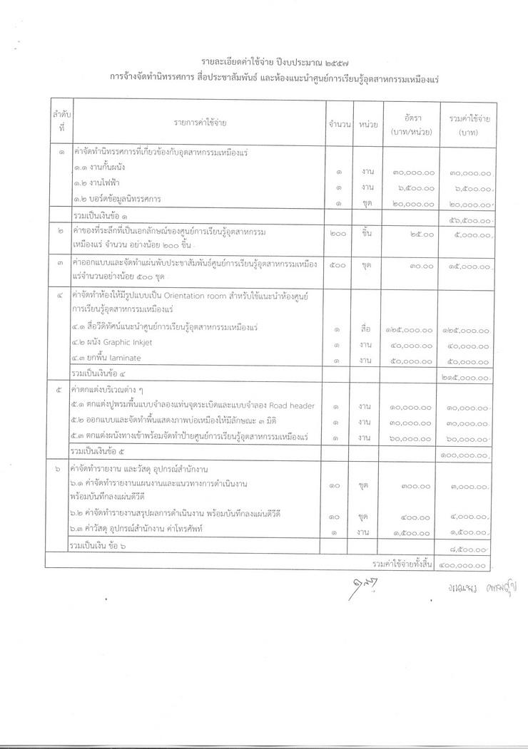 สอบราคาจ้างจัดทำนิทรรศการ สื่อประชาสัมพันธ์ และห้องแนะนำศูนย์การเรียนรู้อุตสาหกรรมเหมืองแร่ [19-06-2557]